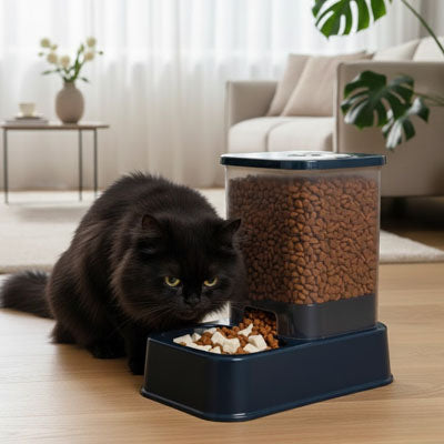 chat mange dans distributeur de croquettes pour chat