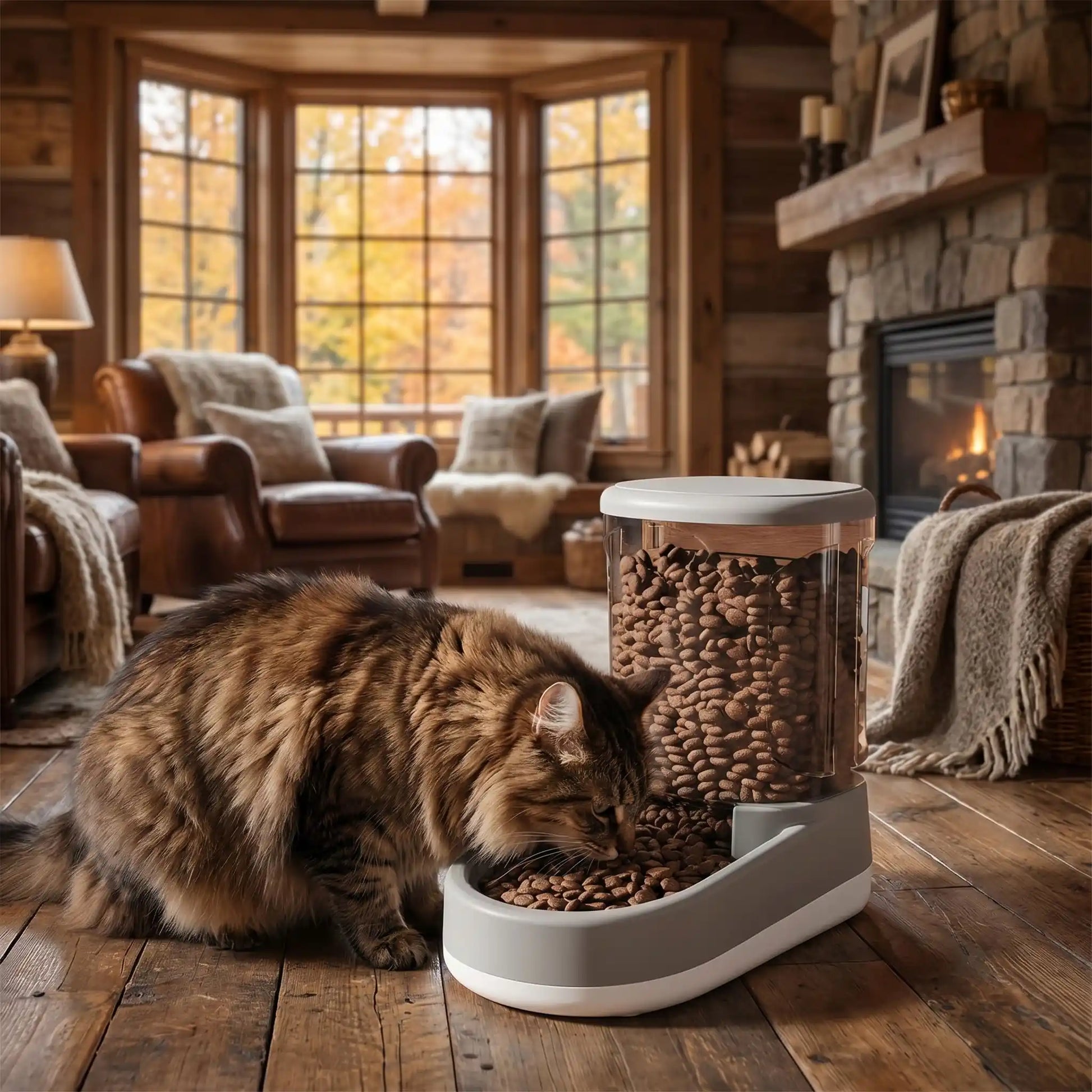 chat norvegien mange dans distributeur croquettes pour chat gris