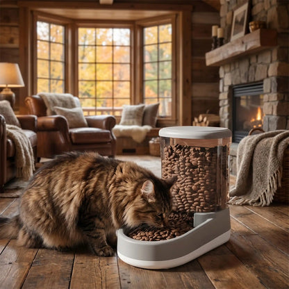chat norvegien mange dans distributeur croquettes pour chat gris
