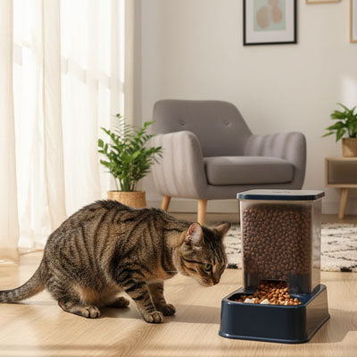 chat observant distributeur de croquettes pour chat