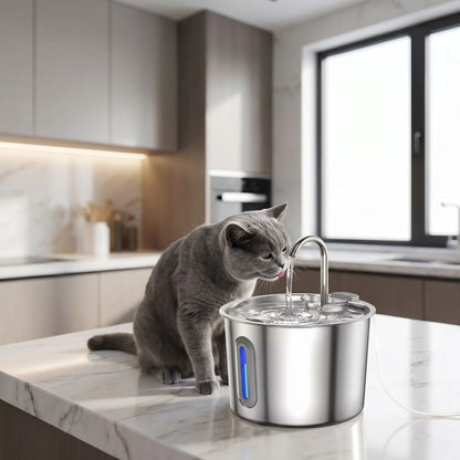 chat shorhair buvant dans fontaine eau chat dans cuisine