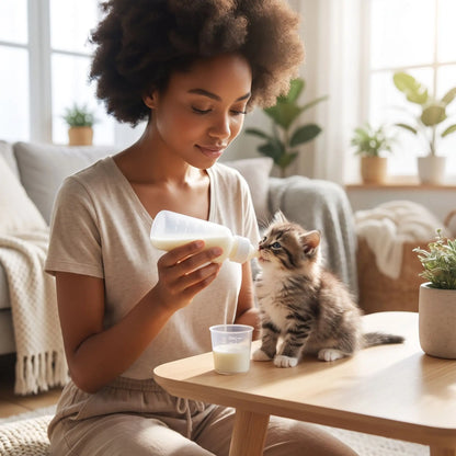 chaton biberon avec lait femme biberonnant chaton