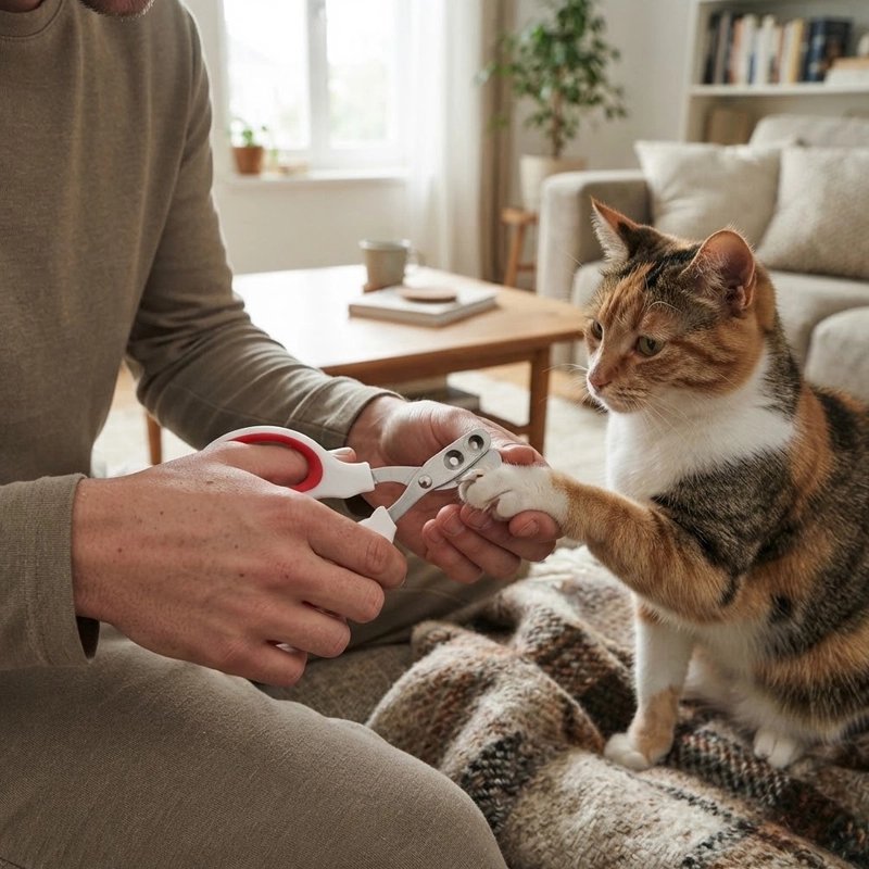 Coupe griffe pour chat blanc rose chat assis pendant soin