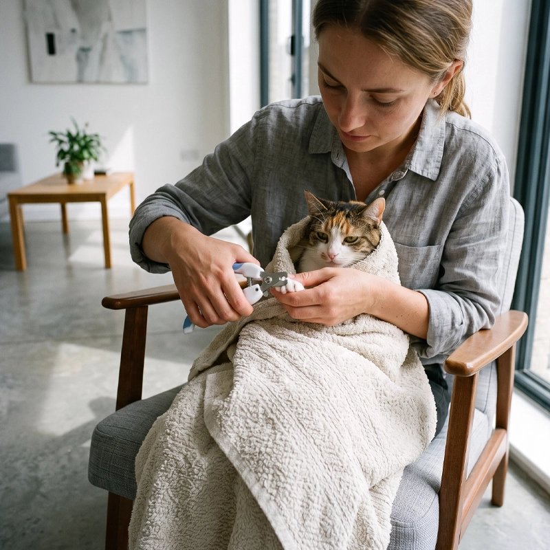 Coupe griffe pour chat bleu homme taillant griffes chat