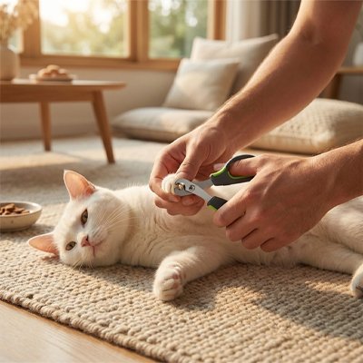 Coupe griffes pour chats chat blanc détendu tapis