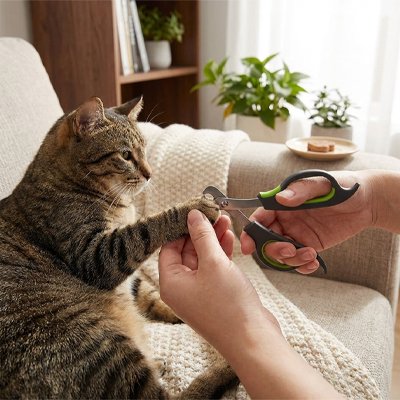 Coupe griffes pour chats chat tigré allongé canapé