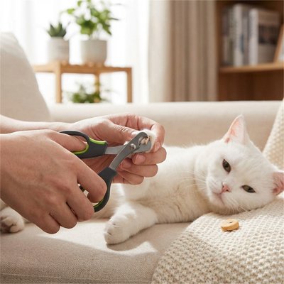Coupe griffes pour chats friandise chat blanc canapé