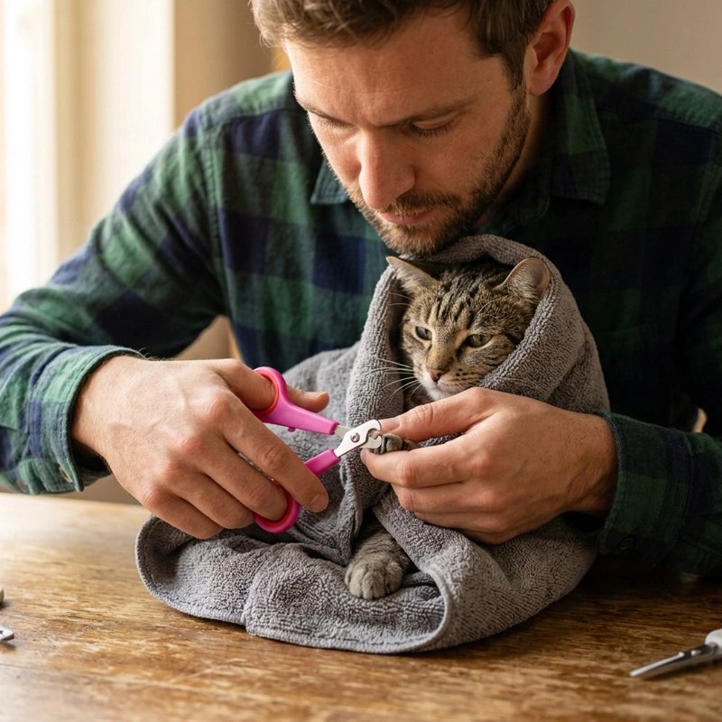 Coupe ongle pour chat rose chat enveloppé serviette