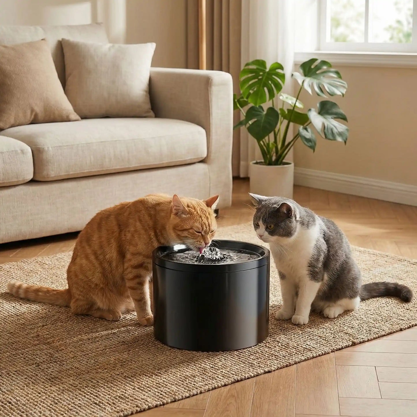 deux autour de fontaine a eau pour chat ceramique noire
