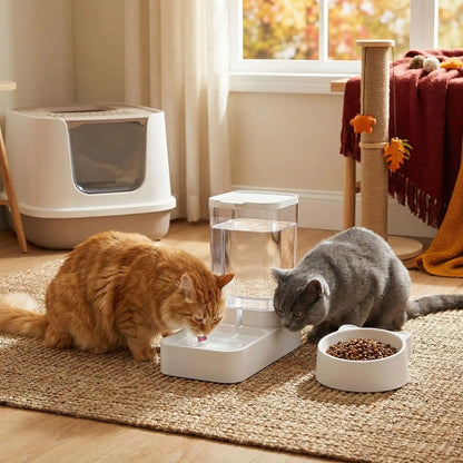 deux chats buvant dans distributeur à eau pour chat
