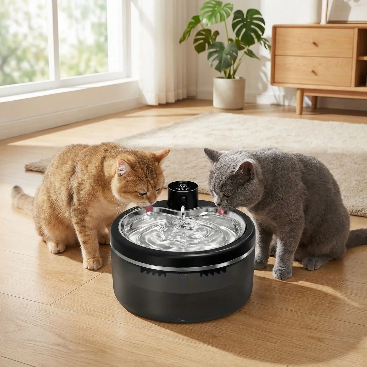 deux chats buvant dans fontaine eau chat sans fil