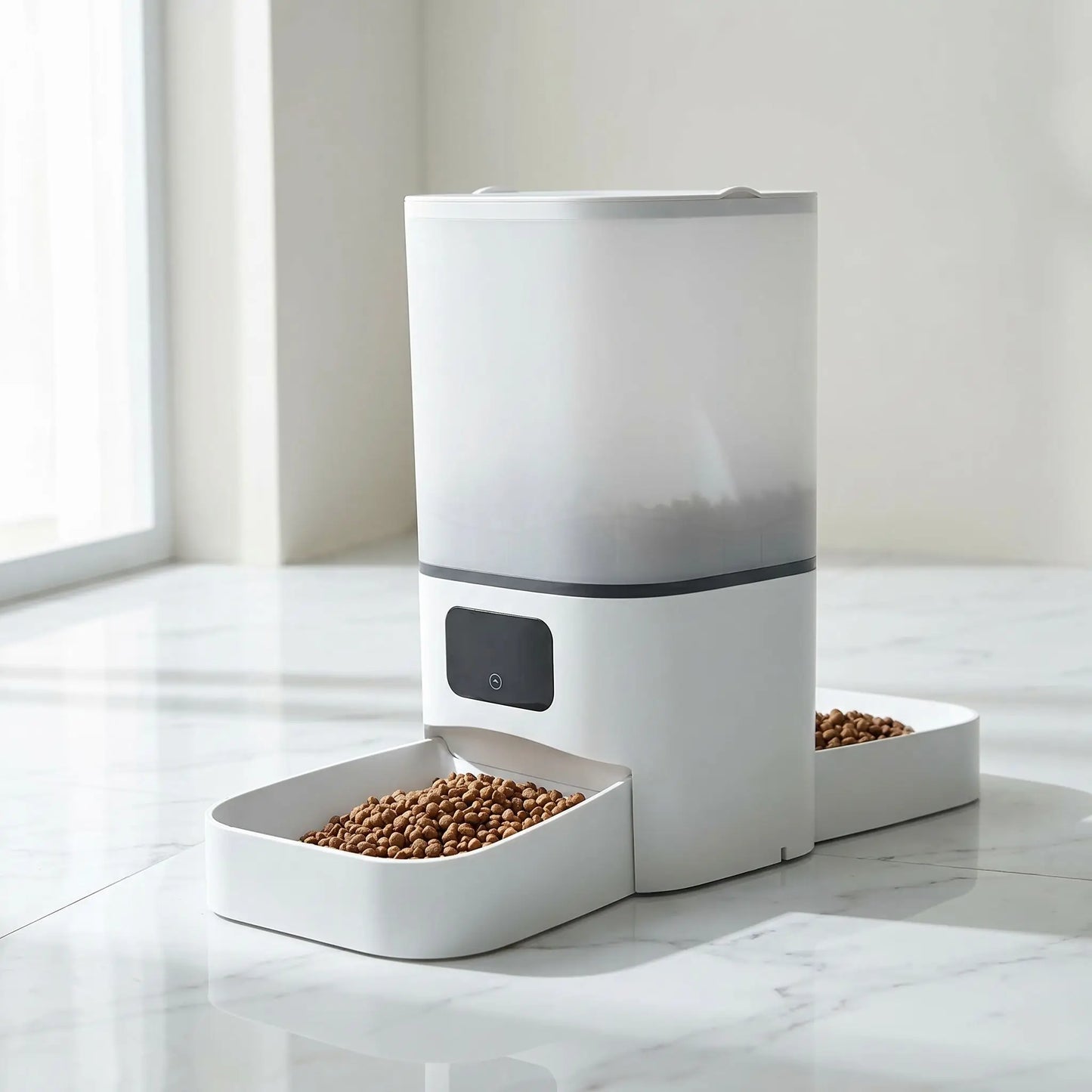 distributeur automatique croquettes chat connecte blanc