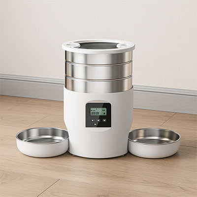 distributeur de croquettes automatique blanc