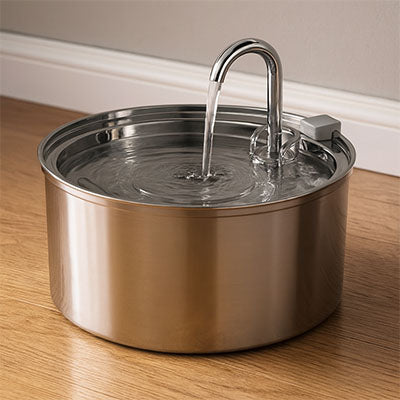 fontaine a eau chat inox en fonctionnement