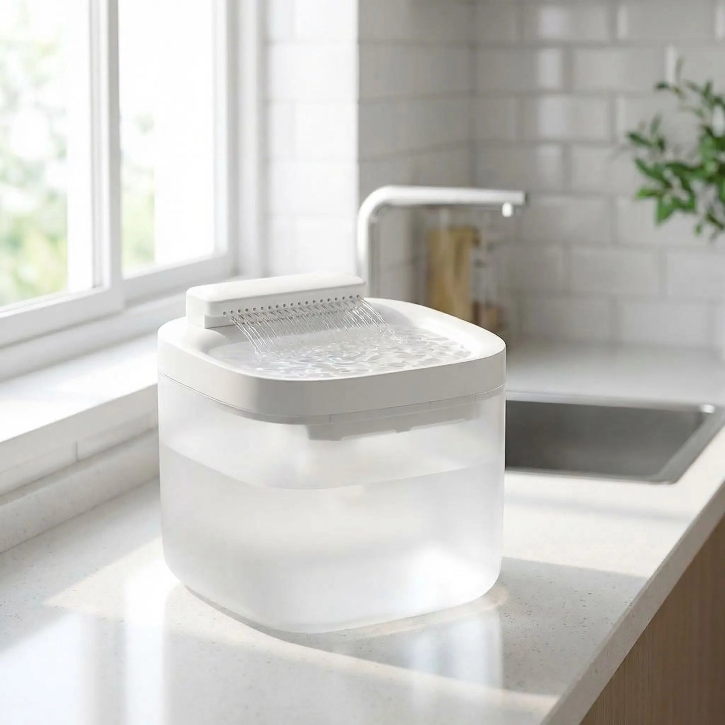fontaine a eau chats blanche dans cuisine