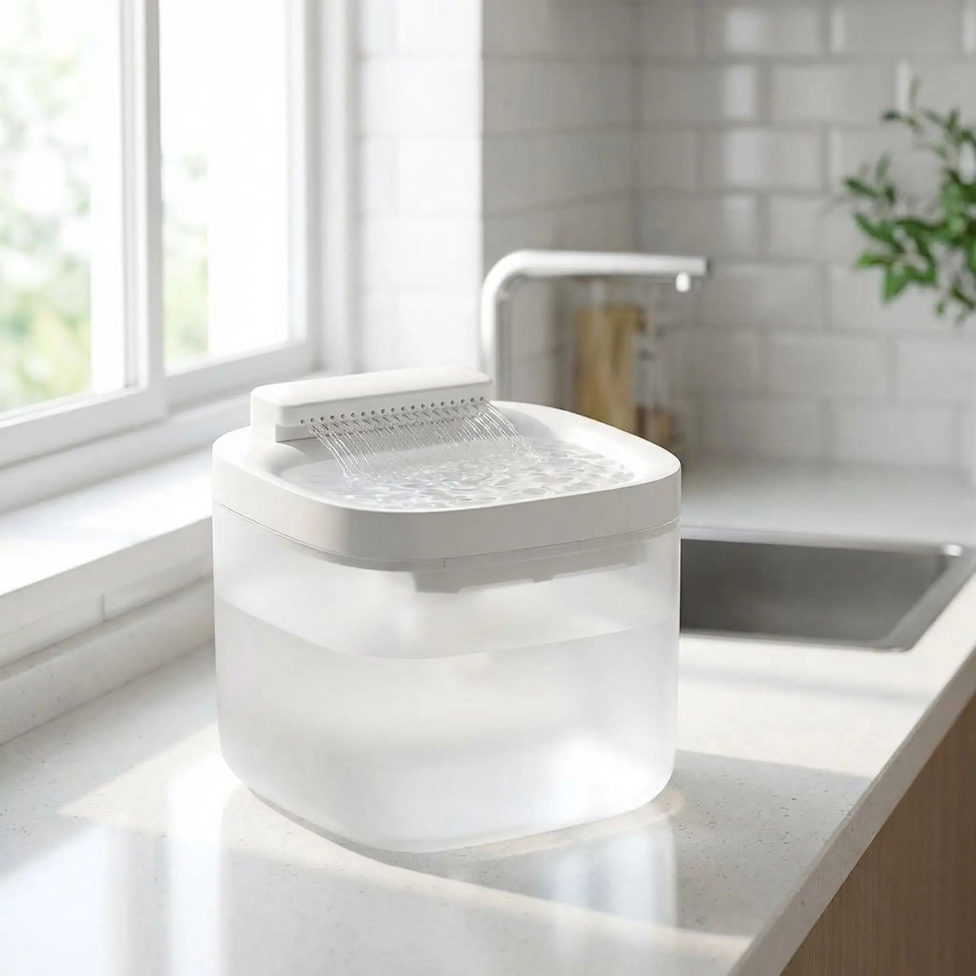 fontaine a eau chats blanche dans cuisine