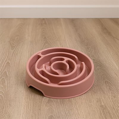 Gamelle anti glouton chat rose au sol