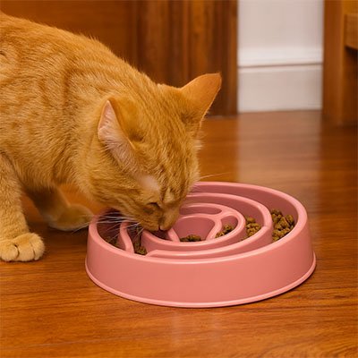 Gamelle anti glouton chat rose chat mange