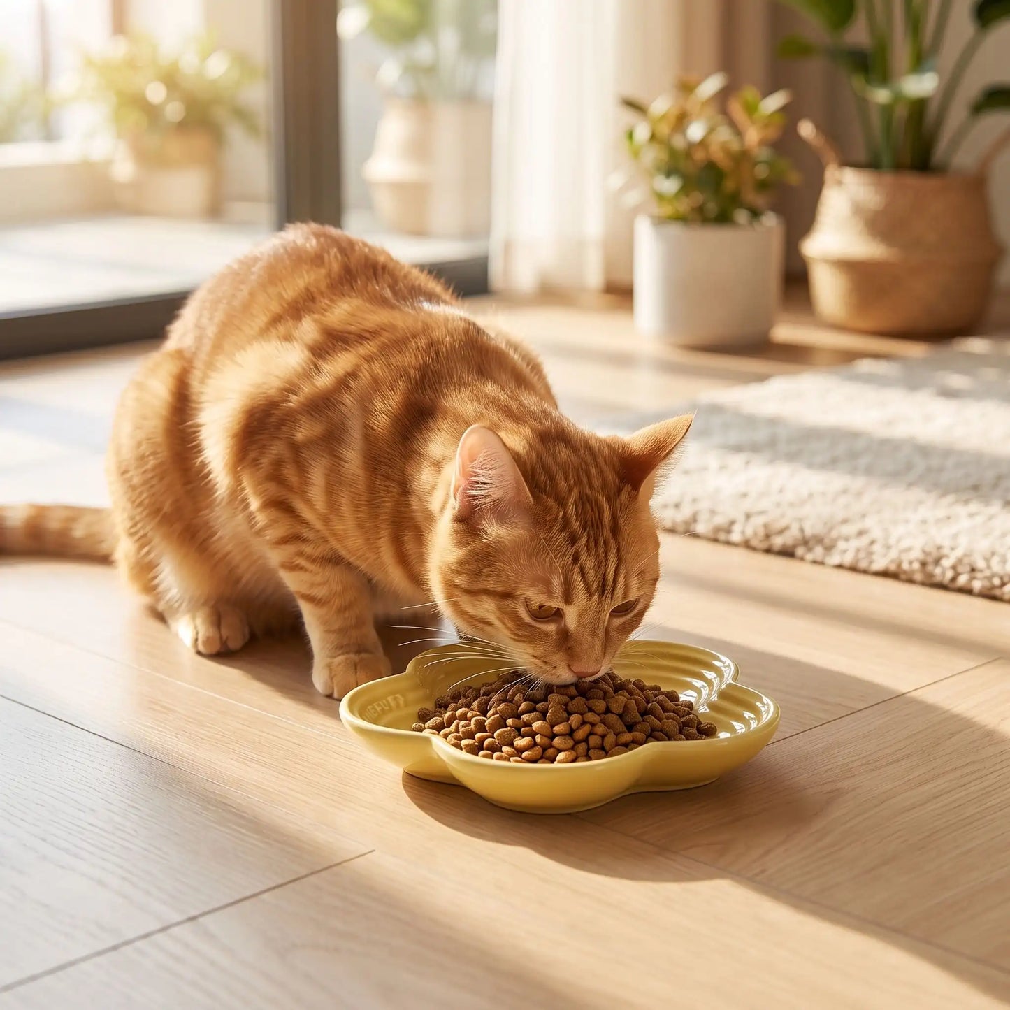 gamelle ceramique pour chat jaune chat mange dedans