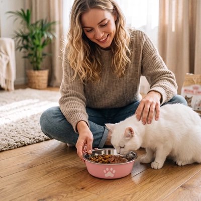 Gamelle chat rose chat mange femme le crasse 