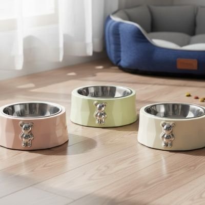 Gamelle chat trois coloris rose verte blanche