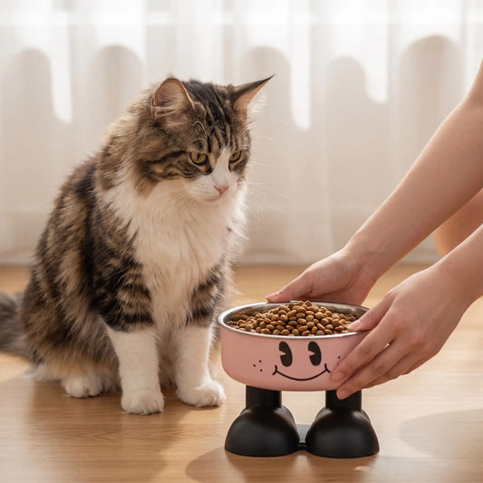 Gamelle surélevée chat bol inox amovible devant chat assis