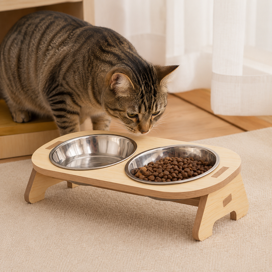 gamelle surélevée chat double chat observant croquettes