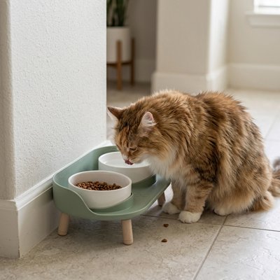 Gamelle surélevée chat verte bols blancs chat rassasié 