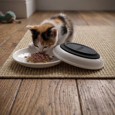 Gamelles chaton céramique base silicone noire chaton mange 