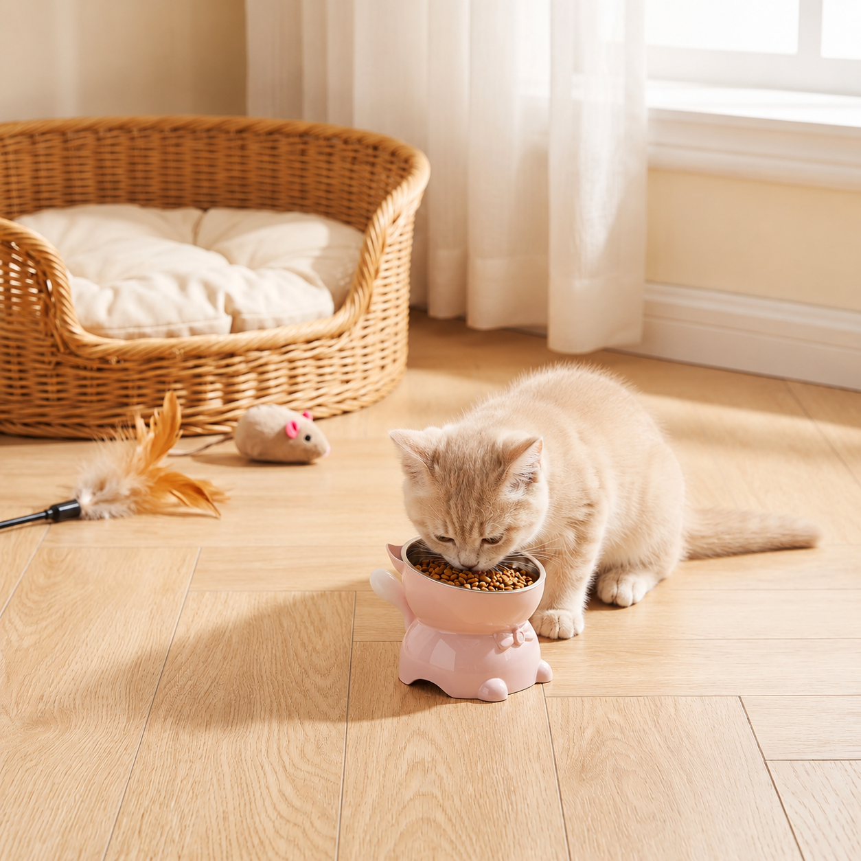 gamelles chaton rose chaton mange croquettes